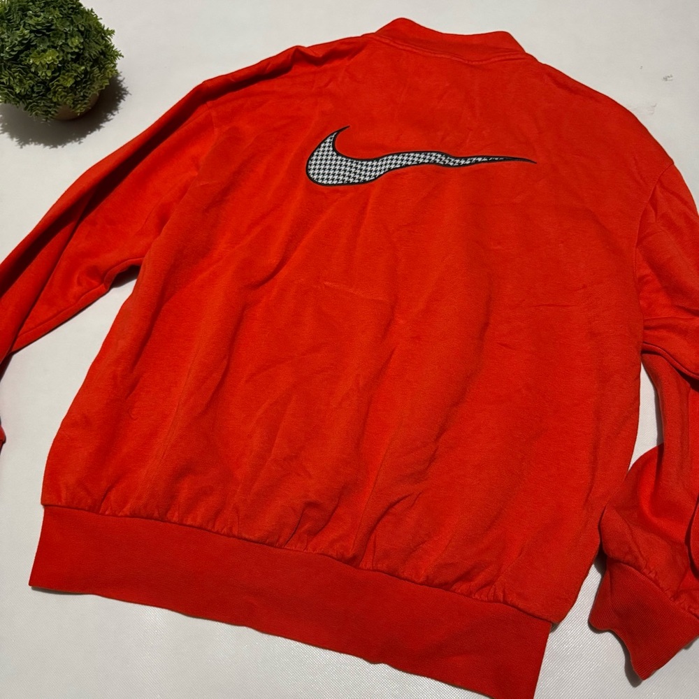 Nike Red Orange Houndstooth Swoosh Logo Quarter Zip Sweatshirt Top Size XS